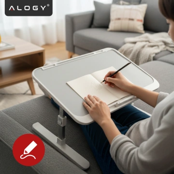 Stolik składany regulowany 60×35 cm – biurko na laptopa z szufladą i portem USB, składane nogi, stabilna konstrukcja do pracy i nauki – Alogy FoldDesk™