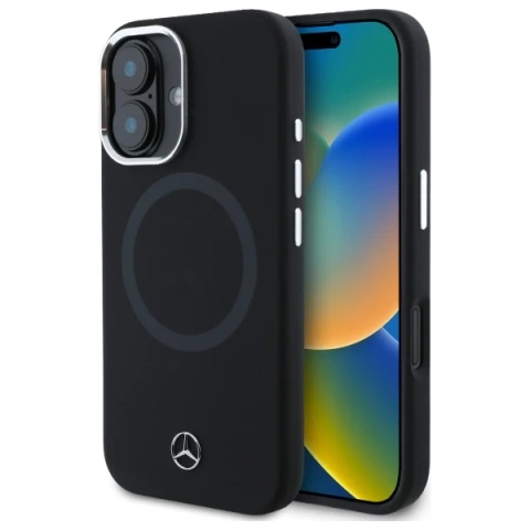 Etui Mercedes do iPhone 16 6.1" Czarny Hardcase Silicone Tonal Logo MagSafe