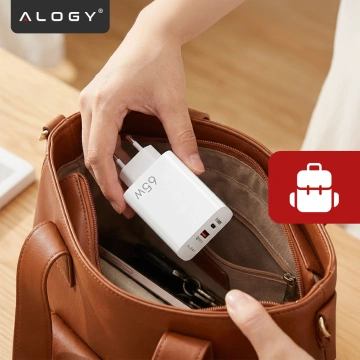 Ładowarka sieciowa USB-A + USB-C – szybkie ładowanie QC 3.0 i PD 33W 65W, kompaktowa, uniwersalna do telefonu i laptopa – Alogy GaN PowerCharge™ Biała
