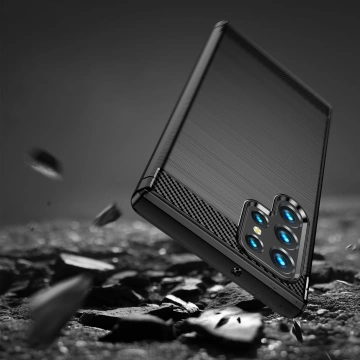 Etui na telefon Carbon Case do Samsung Galaxy S23 Ultra elastyczny silikonowy karbonowy pokrowiec Czarne