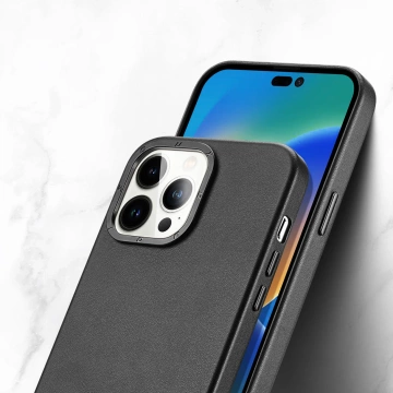 Etui Dux Ducis Grit skórzane do iPhone 14 Pro Max elegancki pokrowiec ze sztucznej skóry (kompatybilne z MagSafe) czarny