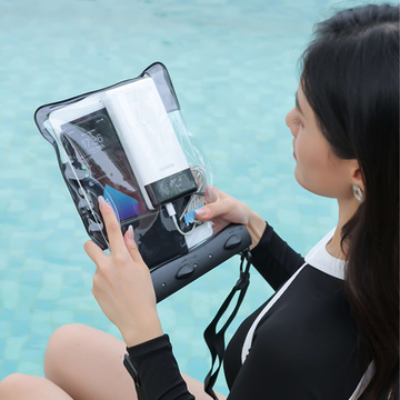 Wasserdichte Hülle für Telefon, 7,2 Zoll, Tasche mit Schultergurt, universell, groß, wasserdicht, 23 x 25 cm, Schwarz