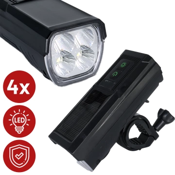 Lampka rowerowa solarna przód LED przednia światło roweru z panelem słonecznym klaksonem super mocna 1000LM 4400MAH oświetlenie wodoodporna światełko na rower czarna