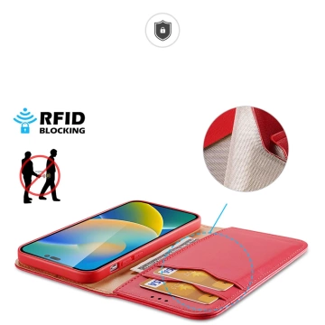 Dux Ducis Hivo Leather Flip Cover Echtes Leder Wallet für Karten und Dokumente iPhone 14 Pro Rot