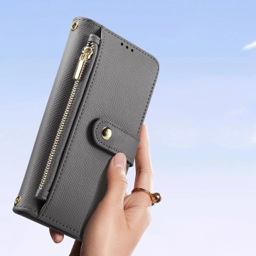 Etui skórzane do iPhone 16 Pro Max Dux Ducis Lawa z portfelem MagSafe szare