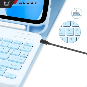 Etui ochronne z klawiaturą Alogy case z miejscem na rysik klawiatura bezprzewodowa do Apple iPad 11 2025 / iPad 10.9 2022 niebieskie + szkło