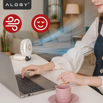 Alogy CoolBreeze™ Kabelloser, tragbarer Tischventilator mit Handyhalterung, USB-C-Ladeanschluss, 18650-Akku – Weiß