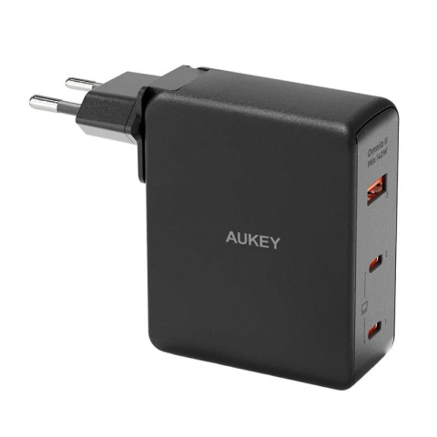 Aukey 140W GaN Wandladegerät 1xUSB-A, 2xUSB-C - Schwarz