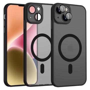 Hülle für Apple iPhone 14 Alogy MagSafe Hybrid Matte Case Matte Abdeckung mit Linsenschutz Schwarzglas