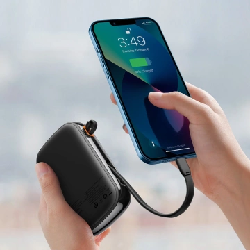 Powerbank z szybkim ładowaniem Baseus Qpow Digital Display 20000mAh 20W QC/PD/SCP/FCP z wbudowanym kablem Lightning czarny
