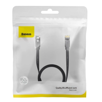 Przewód Baseus Speed Six kabel sieciowy płaski RJ45 1000Mbps 1.5m czarny (WKJS000001)