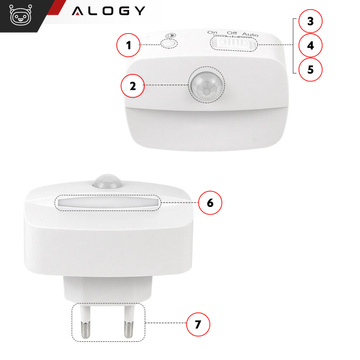 LED-Nachtlampe mit Bewegungssensor für EU-Steckdose, 3 Lichtfarben Alogy Night Light White