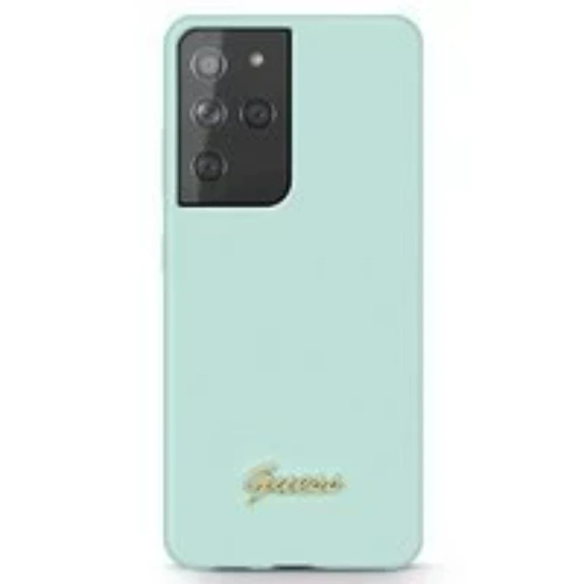 Guess GUHCS21LLSLMGLB S21 Ultra G998 blau / blau Hardcase Silikon Schriftzug Metall Logo