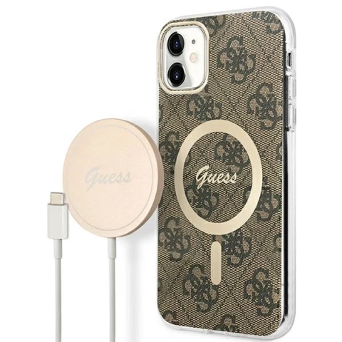Zestaw Guess GUBPN61H4EACSW Case+Charger iPhone 11 6,1" hard case 4G MagSafe Print brązowy/brown