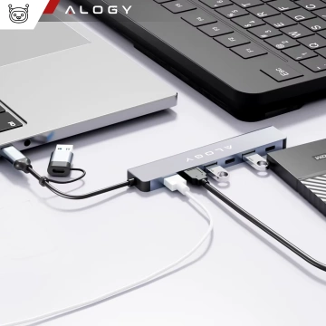 HUB-Splitter Alogy-Adapter für Computer-Laptop mit USB-C auf 3x USB-A 2.0 1x USB-A 3.0 Grau