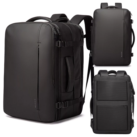 Wasserdichter Rucksack von Bange für 17-Zoll-Laptops, ideal für Stadtreisen, 47,5 x 31 x 26 cm, erweiterbar für Arbeit und Flugreisen, für Damen und Herren, schwarz