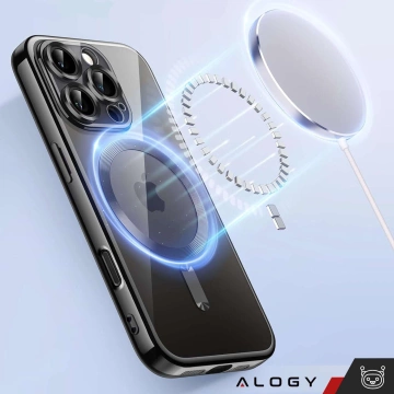 Etui MagSafe Case do Apple iPhone 16 Pro Alogy Glamour Luxury Ring obudowa czarno-przezroczyste + szkło hartowane
