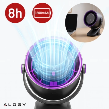 Wiatrak biurkowy ścienny cichy 25dB z klipsem bateria 8H mały 5 trybów wentylator cyrkulator powietrza Alogy ClipFan™ Ciemny Szary