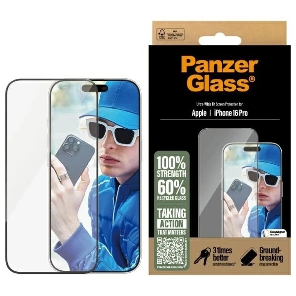 Gehärtetes Glas für iPhone 16 Pro PanzerGlass Displayschutzfolie Ultra-Wide Fit