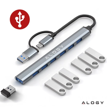 Hub 7w1 USB-C z USB 3.0 do 7x USB-A (1x3.0 + 6x2.0) – Alogy MultiHub™ Do Notebooka Laptopa