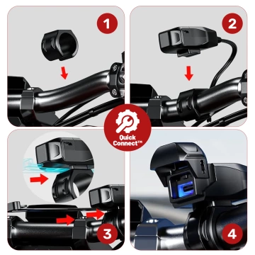 Kewig USB-C Motorradladegerät 36W, QC-Schnellladung, wasserdicht (IP65) mit Ein-/Ausschalter und LED-Hintergrundbeleuchtung, Lenkerhalterung, für Handy, Kamera und Gegensprechanlage – Schwarz