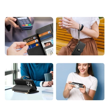 Etui do iPhone 15 Pro Max Dux Ducis Lawa Wallet Mag Skórzane Czarny