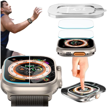 Gehärtetes Glas für Apple Watch Ultra 2 / Ultra 49 mm Displayschutz Alogy Protector 9H mit Positionierungsrahmen