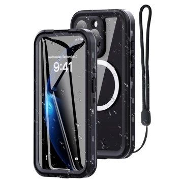 Hülle für iPhone 15 wasserdicht Mag Safe Case gepanzertes wasserdichtes Gehäuse schwarz und grau