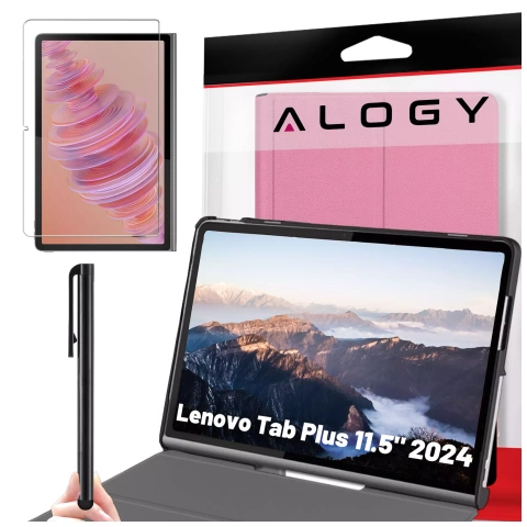 Schutzhülle aus Glas für Lenovo Tab Plus 11,5" 2024 TB351FU Alogy Book Cover Case Tablet Case Pink Gratis Stylus