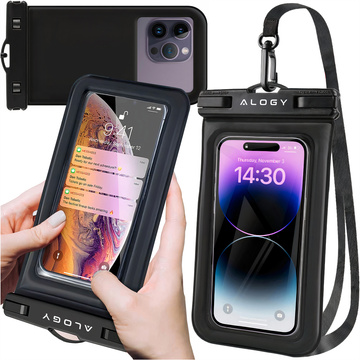 Wasserdichte wasserdichte Hülle für ein Telefon bis zu 7,5 Zoll, schwimmfähig für Schwimmbad-Kajak, Hülle, Wasserhülle, Alogy Black, Hüfttasche