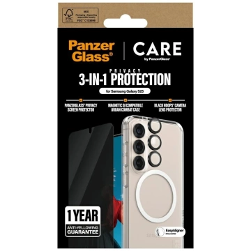 Samsung Galaxy S25 CARE von PanzerGlass Flagship 3-in-1-Case Sichtschutzglas-Linsenschutz-Kit