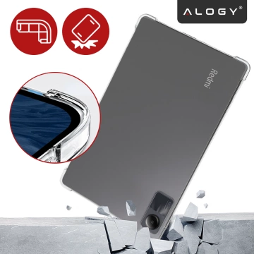 Etui Ochronne do Redmi Pad SE 11" 2023, Wzmocnione Narożniki, Smukłe i Lekkie, Antywstrząsowe ShockProof, Alogy FlexiShield™ – Przezroczyste + SZKŁO HARTOWANE