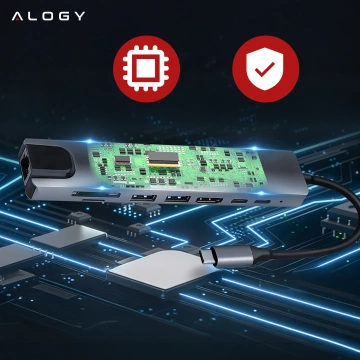 Hub 8w1 USB-C do 2xA+2xC+HDMI+SD+Micro+LAN 100mb – Alogy MultiHub™ Do Notebooka Laptopa