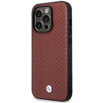 Etui na telefon BMW BMHMP14X22RFGR do Apple iPhone 14 Pro Max 6,7" burgundowy/burgundy Leather Diamond Pattern MagSafe