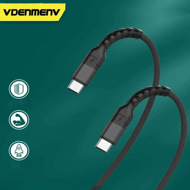 Denmen USB-C-auf-USB-C-Kabel, 100 W, 1 m, Schnellladung, Schwarz