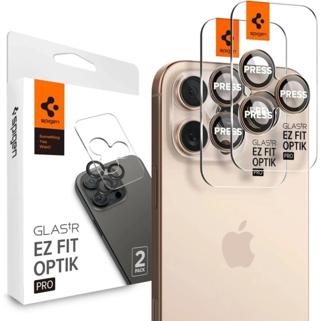 Osłona Aparatu Spigen Optik Pro Glas.TR ”EZ FIT” Camera Protector 2-pack do iPhone 16 Pro / Pro Max Desert Titanium