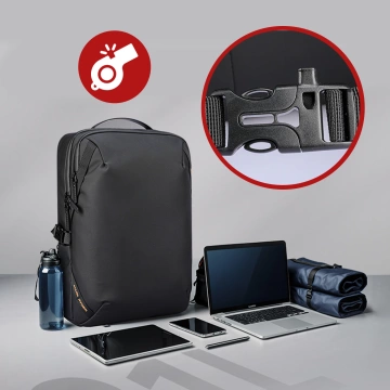 Mark Ryden 15,6" Laptop-Reiserucksack, wasserdicht, 21 l Fassungsvermögen, mit Schlüsselanhänger und Pfeife, 44 x 29 x 17 cm – Schwarz