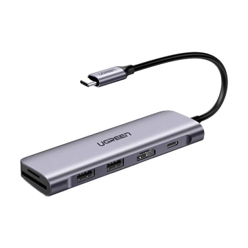 Adapter Ugreen CM195 USB-C HDMI USB-A SD TF PD 100W Hub 6w1 Szary