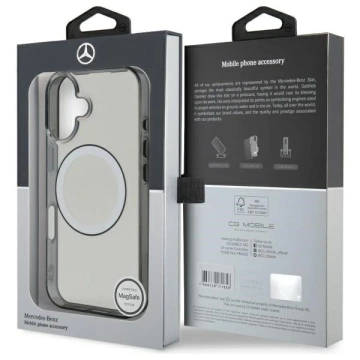 Etui Mercedes do iPhone 16 6.1" MagSafe Transparent Hardcase Printed Logo 