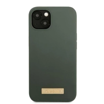 Etui na telefon Guess do iPhone 13 6,1" zielony/khaki hard case Silicone Logo Plate MagSafe