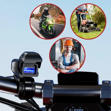 Kewig USB-A Motorradladegerät 18W, QC-Schnellladung, wasserdicht (IP65) mit Ein-/Ausschalter und LED-Hintergrundbeleuchtung, Lenkerhalterung, für Handy, Kamera und Gegensprechanlage – Schwarz