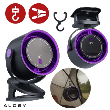 Wiatrak biurkowy ścienny cichy 25dB z klipsem bateria 8H mały 5 trybów wentylator cyrkulator powietrza Alogy ClipFan™ Ciemny Szary