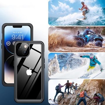 Hülle für iPhone 14, wasserdicht, gepanzert, 360-Grad-Hülle, Hybrid-Kameraobjektivschutz, IP68, wasserdicht, Schwarz