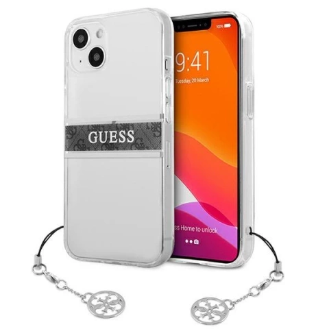 Guess GUHCP13SKB4GGR iPhone 13 mini 5,4" Transparentes Hardcase 4G Grey Strap Charm