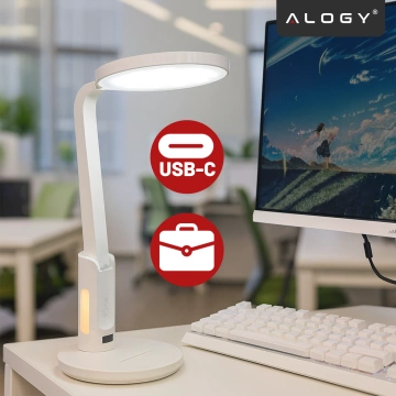Lampka biurkowa nocna LED – akumulator 6000 mAh, regulacja światła i trybów, miejsce na telefon, stabilna, idealna do nauki i pracy – Alogy MultiStand™ Biała