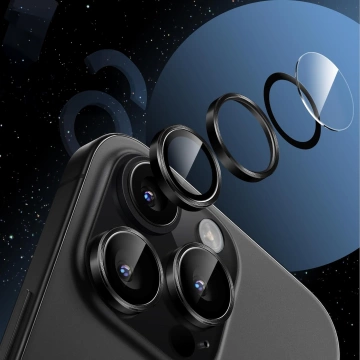 Glas für Apple iPhone 16 Pro / 16 Pro Max Kameraabdeckung Objektiv 3mk Lens Protection Pro Schwarz Schutzhülle