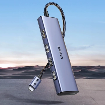 HUB 6w1 Ugreen CM511 USB-C HDMI 3xUSB-A SD TF 5Gb/s 4K Szary