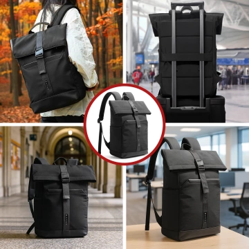 Bange wasserdichter Rucksack für 15,6-Zoll-Laptop, Stadtreisender, 45 x 30 x 16 cm, für Arbeit, Flugzeug, Herren, Damen, mit USB-Anschluss Schwarz