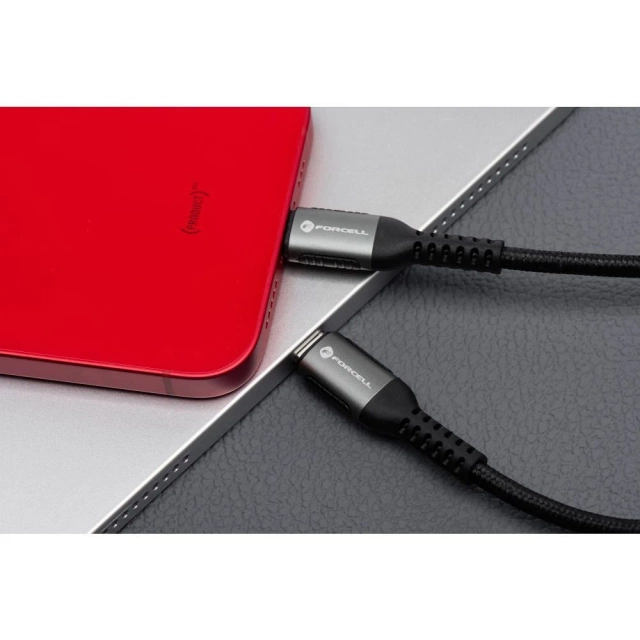 Kabel USB-C do Lightning 27W 3m Nylon PD Forcell Aluminiowy Czarny
