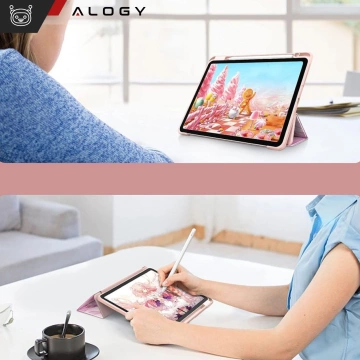 Etui hybrydowe z miejscem na rysik do Apple iPad Air 11" (2024,2025) / Air 10.9" (2020,2022) / Pro 11 (2018) Alogy Hybrid Book Cover Case Marble Różowe + Szkło
